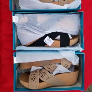 SOLD 2 pairs! Tan & black platform sandals